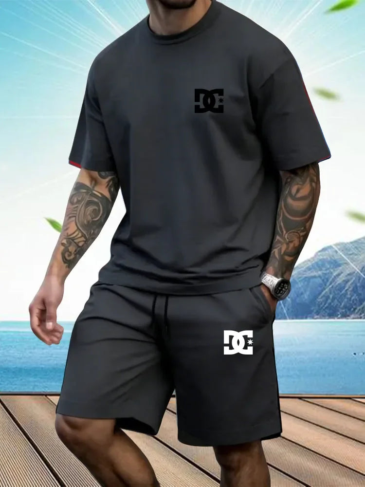 New Men's Sportswear Short Sleeved T-shirt and Sports Shorts Summer Casual Jogging Pants Set Men's Two-piece Set