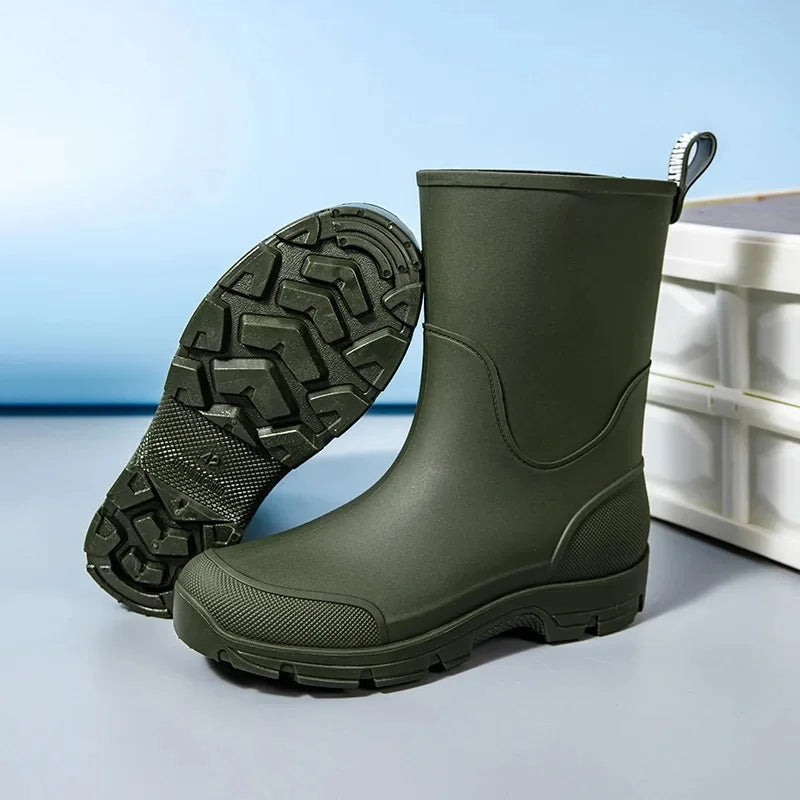 Men's Lightweight Waterproof Fishing Rain Boots Anti-slip Wear-resistant PVC Boot Tube round Toe EVA Insole Plain Color Adult