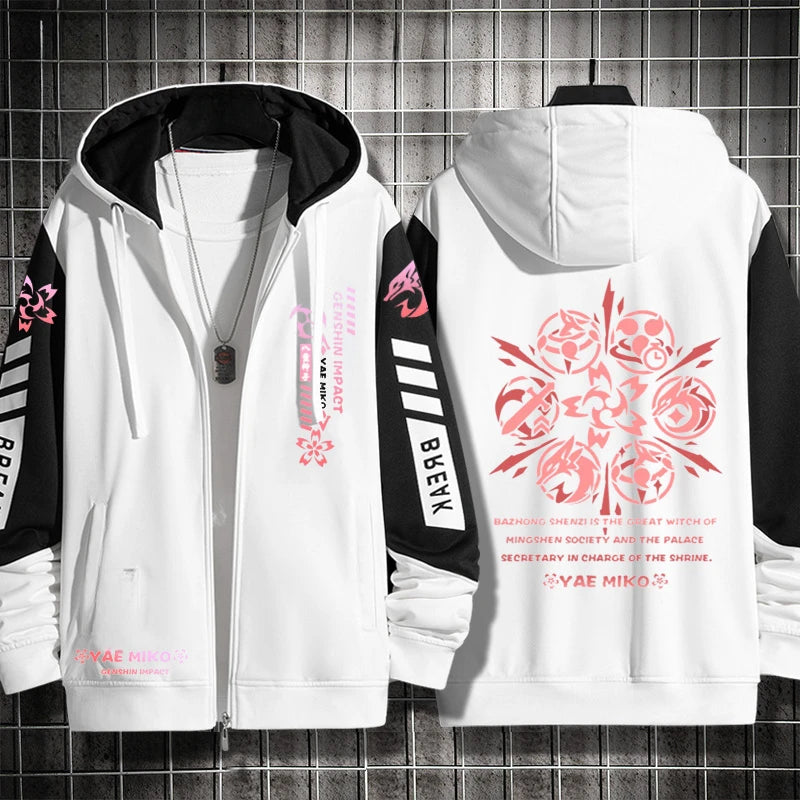Anime Genshin Impact Yae Miko Cosplay Costumes Unisex 3D Hoodie Sweatshirt Zipper Hooded Jacket Outerwear