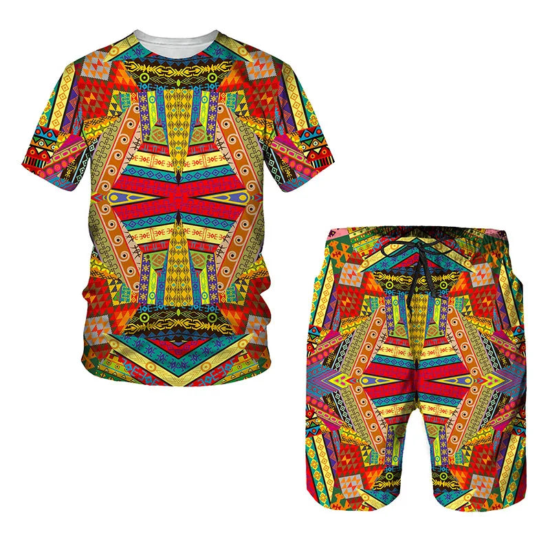 African Ethnic Style 3D Print Kids Sets Fashion T-Shirts Beach Board Shorts Swimwear Tees Tops Boy Girl Suits Children Clothing