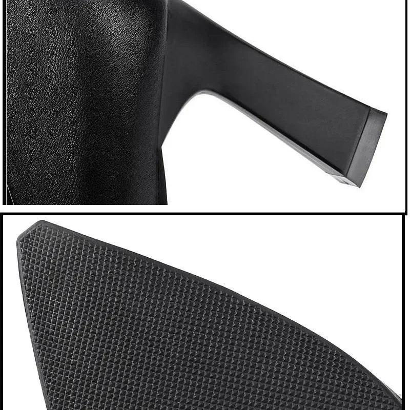 Black Women's Pumps 6-8cm Heel Soft PU Leather Non-slip Single Shoe Professional Interview High Heels Mid Heeled Work Shoes