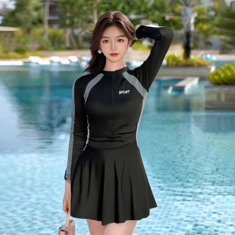 plus Size  Swimsuit Long Sve Holiday Swimwear for Women Casual Sle Milk Silk Fabric round Ne Fixed Chest Pad