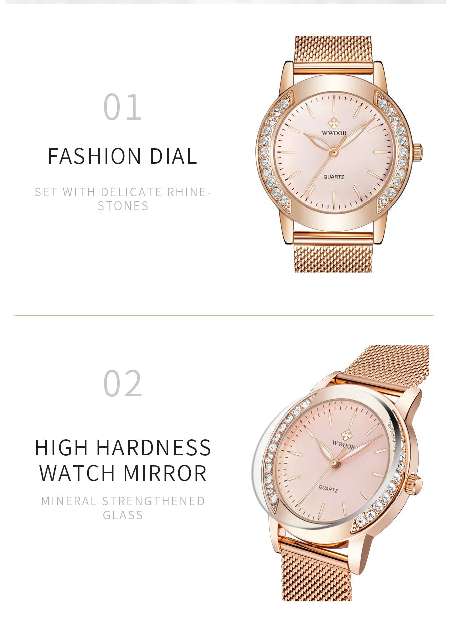 Diamond Watch For WWOOR Women Dress Simple Clock Ladies Quartz Bracelet Wristwatch Elegant Watches Gift For Women Reloj Hombre