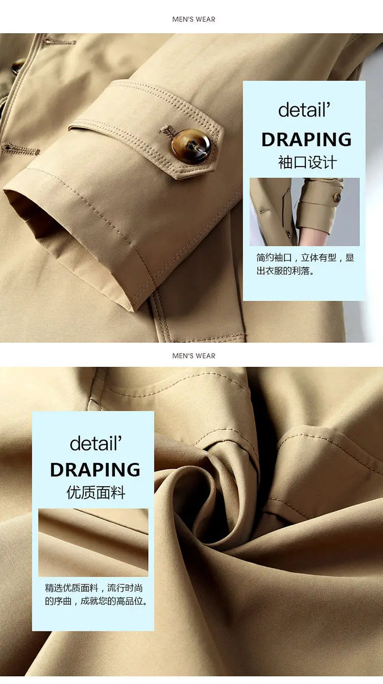 2025 Spring Autumn New Style Windbreaker Men Mid-Length Business Casual Jacket Iron-Free Jacket Large Size Jacket