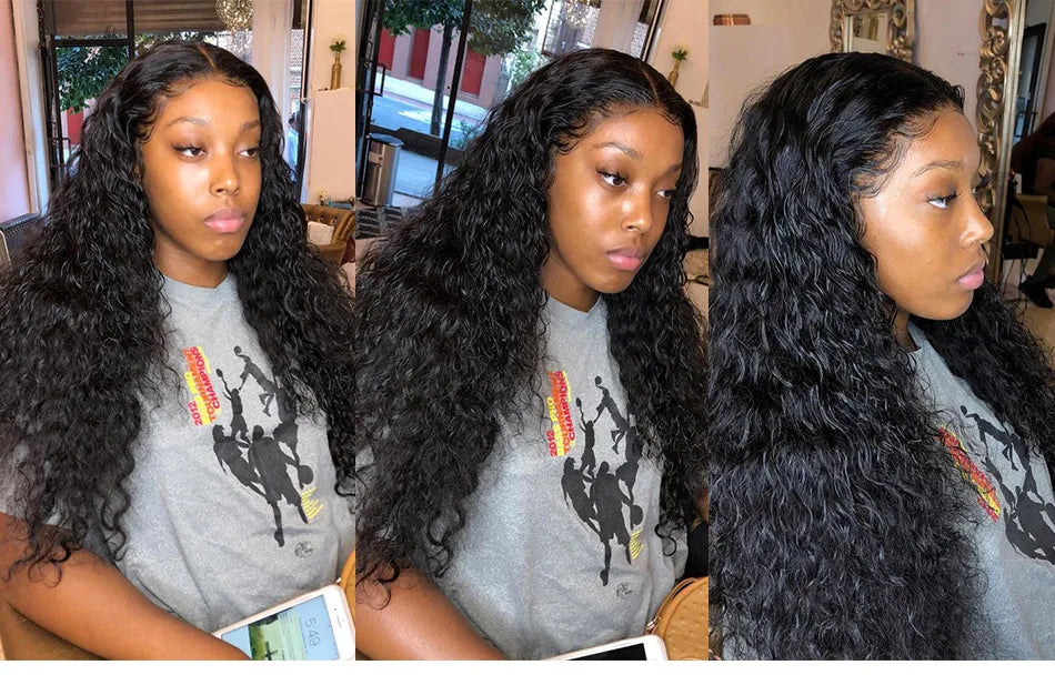 13x6 Brazilian Deep Wave Transparent Lace Front Human Hair Wigs For Women Pre plucked Wig No Glue Precut Lace Wig Isee Remy Hair