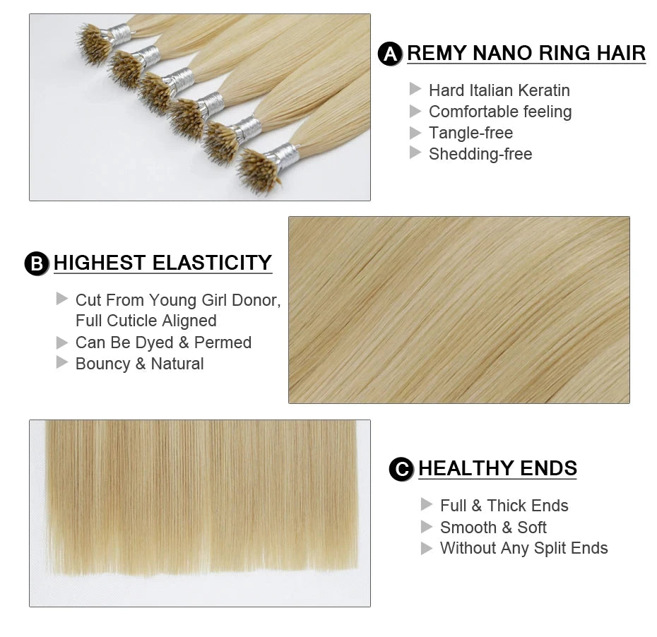nano rings hair extension real human hair Invisible Mini Silicone Beads Black Brown Blonde Microlink 100% human Hair Extensions