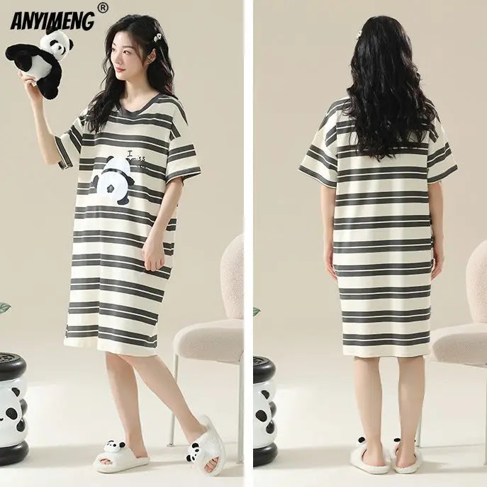 100% COTTON! M-4XL Plus Size Summer Women Nightgown Brand New Anti-bacterial HQ Nightdress Short Sleeves Sleepshirt Casual Dress