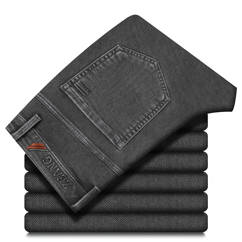 Gray Jeans Men's Fashion Spring Autumn Casual Elastic Trousers Classic Straight Business Work Vintage Washed Denim Pants