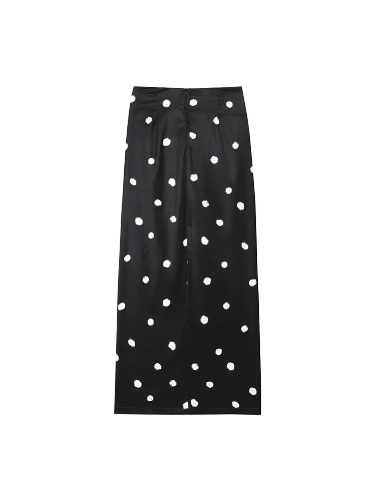 TFAFXY 2025 Polka Dot Skirt Women Wrap Ruched Midi Skirt Woman New Fashion Elegant Long Skirts For Women Party Skirts
