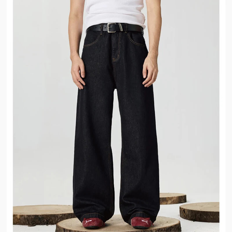 American Style Vintage Black Blue Men Jeans Fashion Straight Leg Loose Denim Pants Male Comfortable Daily Commute Trousers