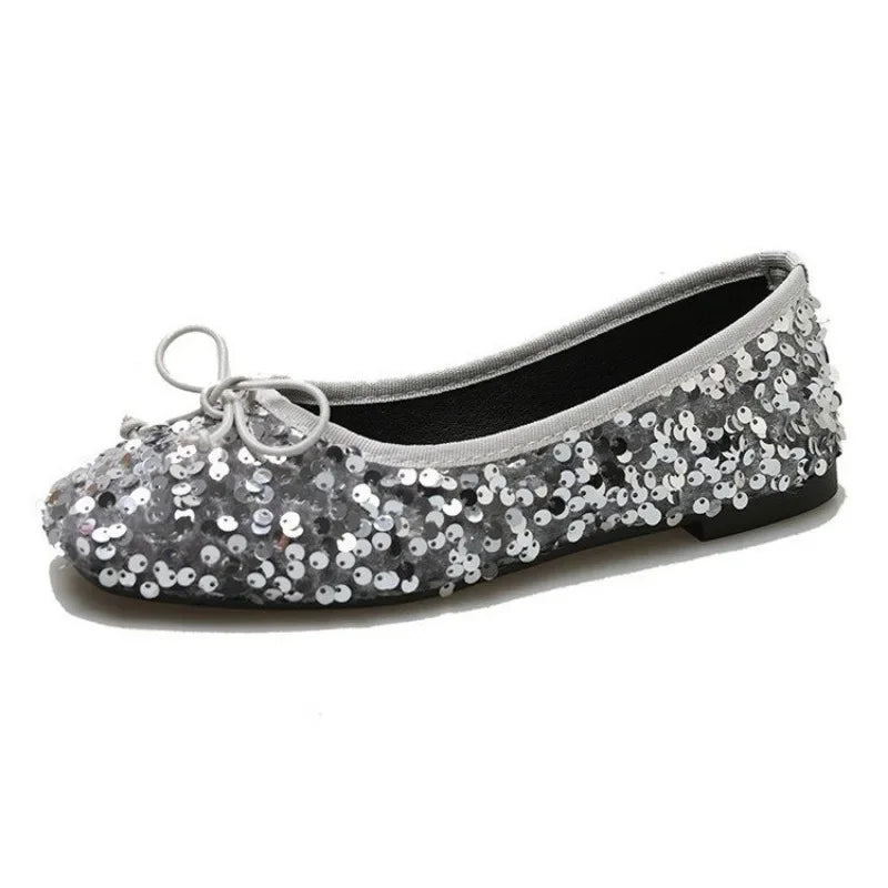 Shoes for Women 2026 New Sequin Design Women's Flat Shoes Soft Non-slip Ballet Shoe Women Work Shoes Comfortable for Work