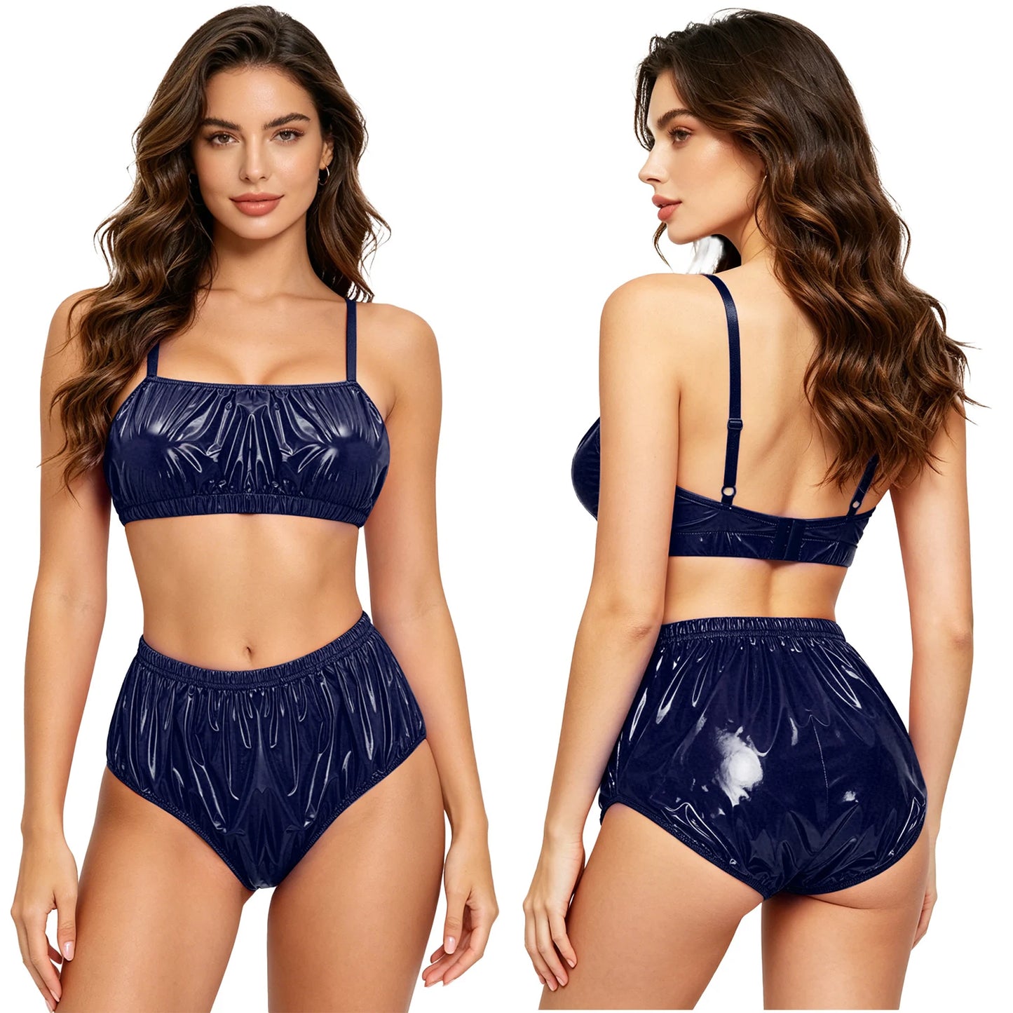Women Waterproof Bikini Set Swimsuit Bathing Suit No-pad Bra Top with Swim Shorts for Beach Pool Sunbathing Nightwear Clubwear