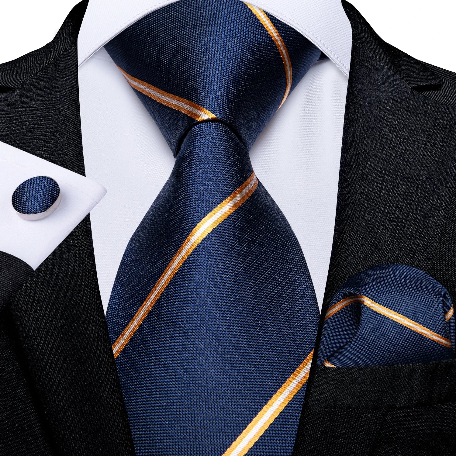 Royal Blue Paisley Plaid Striped Men tie Set with Handkerchief Cufflinks Wedding Prom Groom Accessories Perfect Gift for Men BAZAARHUBO