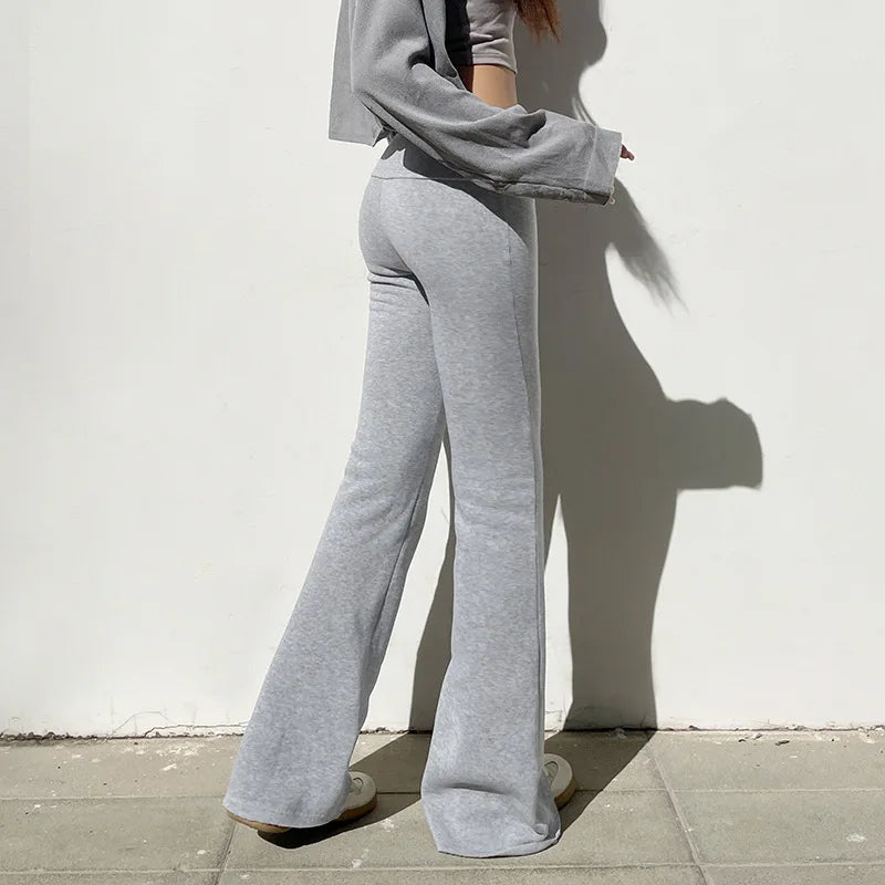 2025 Slim Low Waist Casual Sweatpants For Women Solid Simple Basic Flared Pants Sports Jogging Trousers