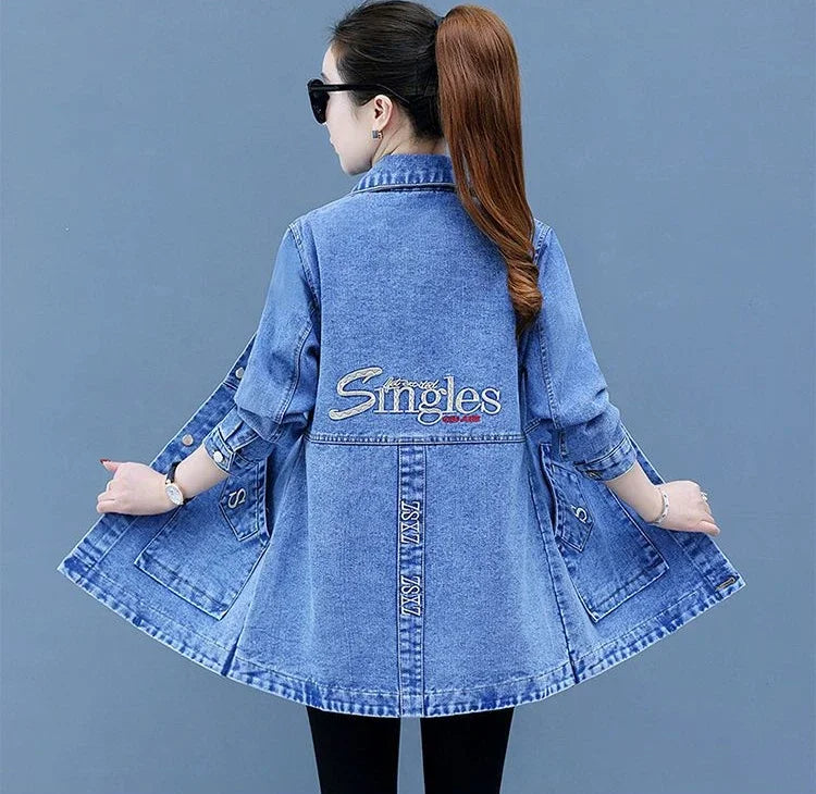 Plain Female Jeans Coats Korean Women's Denim Jackets Long Trench Designer in Promotion 2025 Trend Deals Chic and Elegant New
