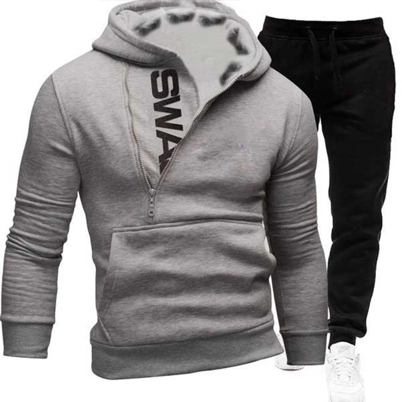 New Men's Jogging Set Fashion Sports Set Letter Hoodie Set Oblique Zipper Letter Sports Pullover Hoodie Jacket Sports Set