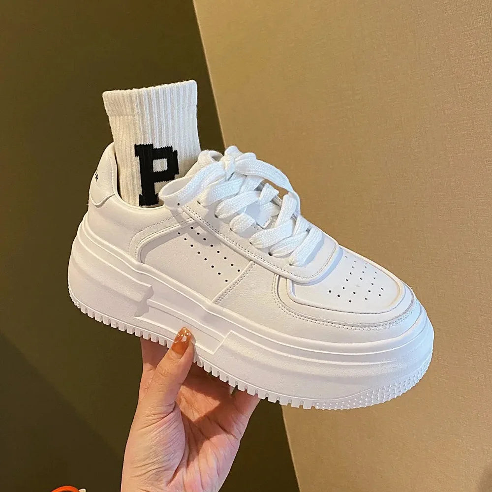 2024 New White U Leather Women's Casual Woman Vulcanize Sneakers Breathable Sport Walking Platform Flats Running Shoes