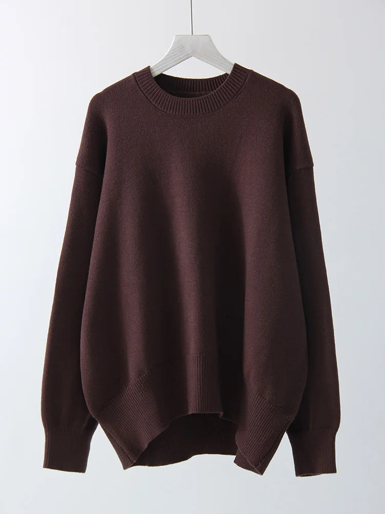 Oversize Burgundy Womens O Neck Knitwear Sweater Warm Winter Pullover
