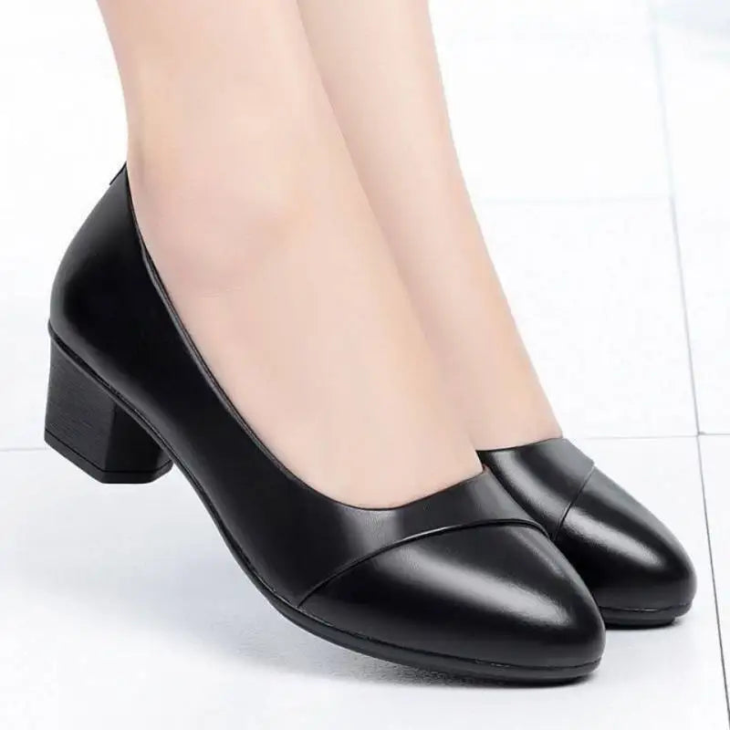 Fashion Women's High Heels Patent Leather Work Shoes Comfortable Women Heeled Shoes Pu Leather Loafers Square Heeled Talon Femme