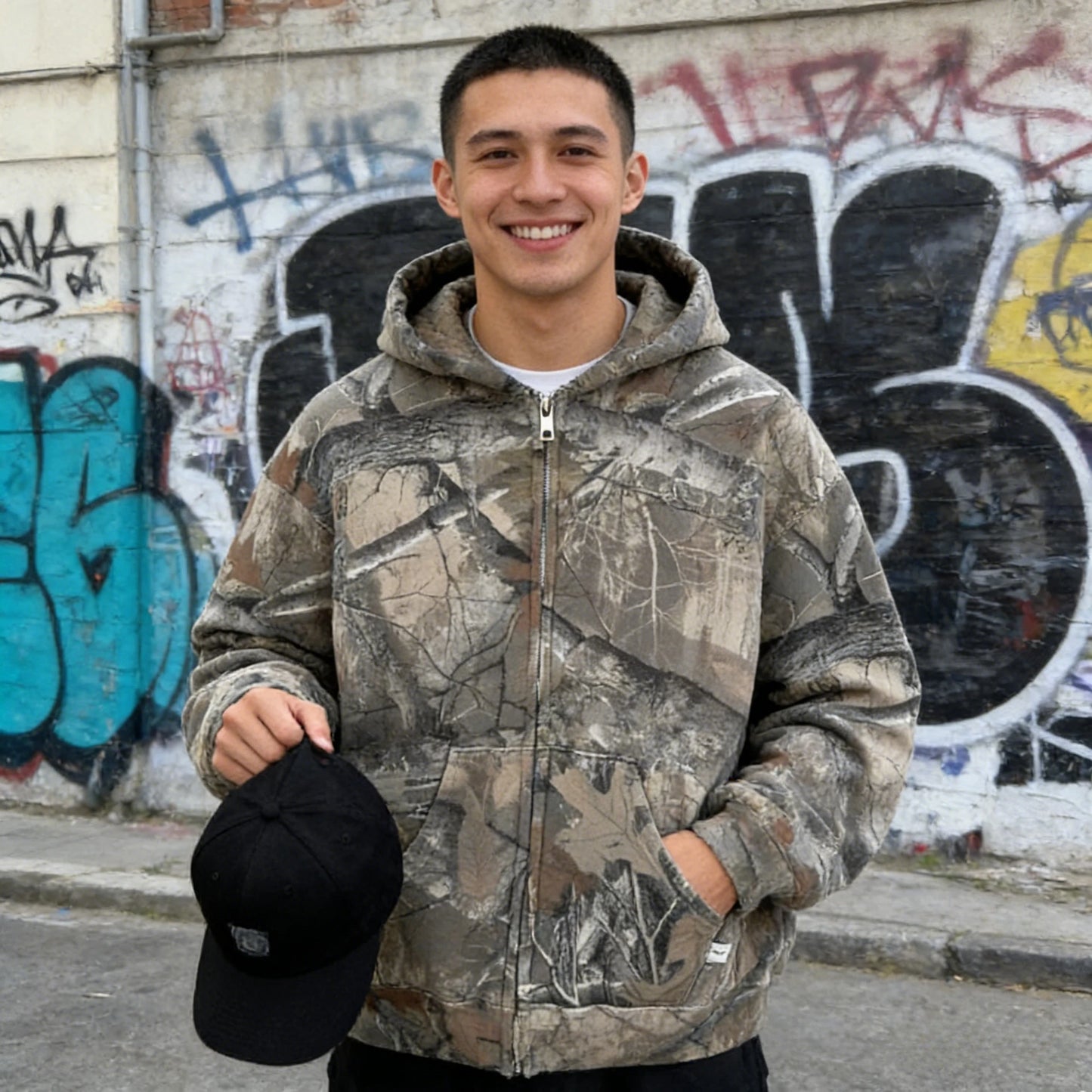 Sweatshirt Hoodie Y2K Retro zip up Camouflage Pattern zipper High Street Hip Hop Streetwear Oversized Unisex Camo Hoodie BAZAARHUBO