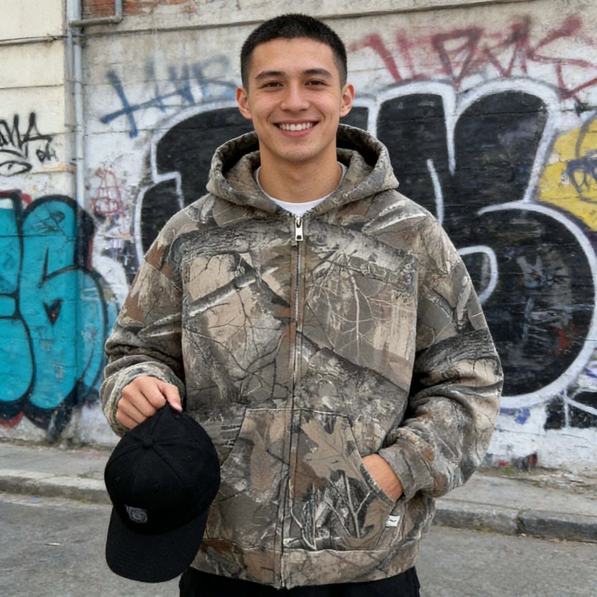 Sweatshirt Hoodie Y2K Retro zip up Camouflage Pattern zipper High Street Hip Hop Streetwear Oversized Unisex Camo Hoodie BAZAARHUBO