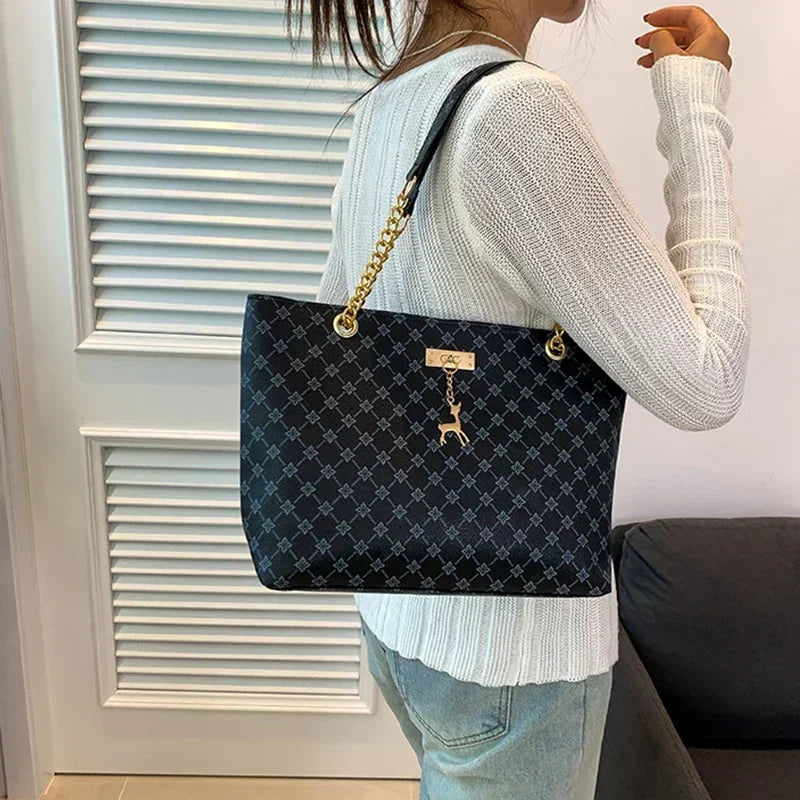 Presbyopic Handbag Luxury Design Large Capacity Handbag Women Fashion Printing Shoulder Bag Trendy Shopping Bag With Pendant
