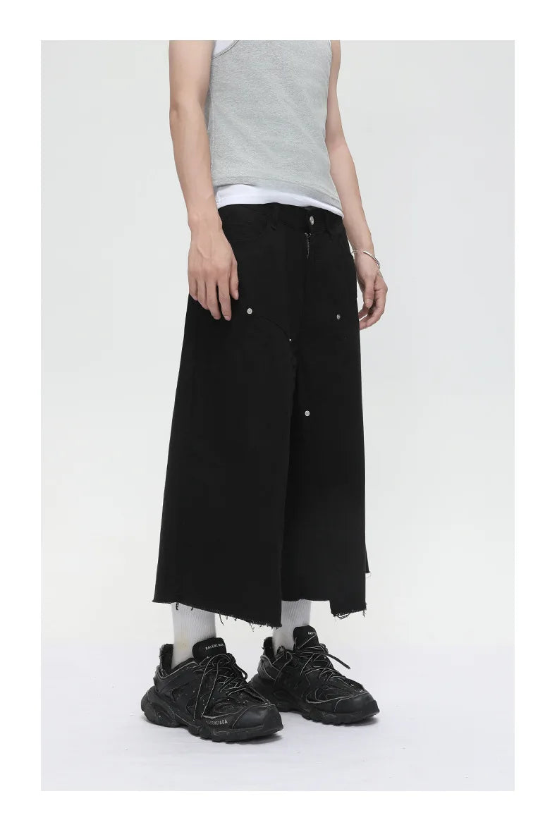 Men's Clothing | Tooling Logging Rough Edge Pure Cotton Loose and Simple Seven-point Denim Casual Pants