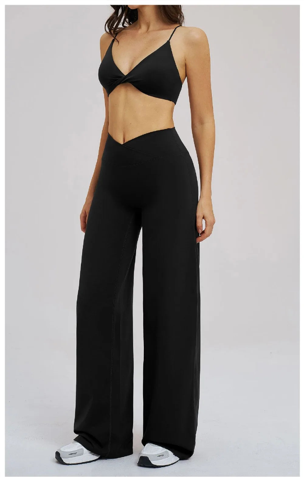 Yoga Set - Backless Bra + Cross Waist Wide Leg Pants Fitness Suit, Jogging Tracksuit Active Wear Workout Loungewear Sports Gym