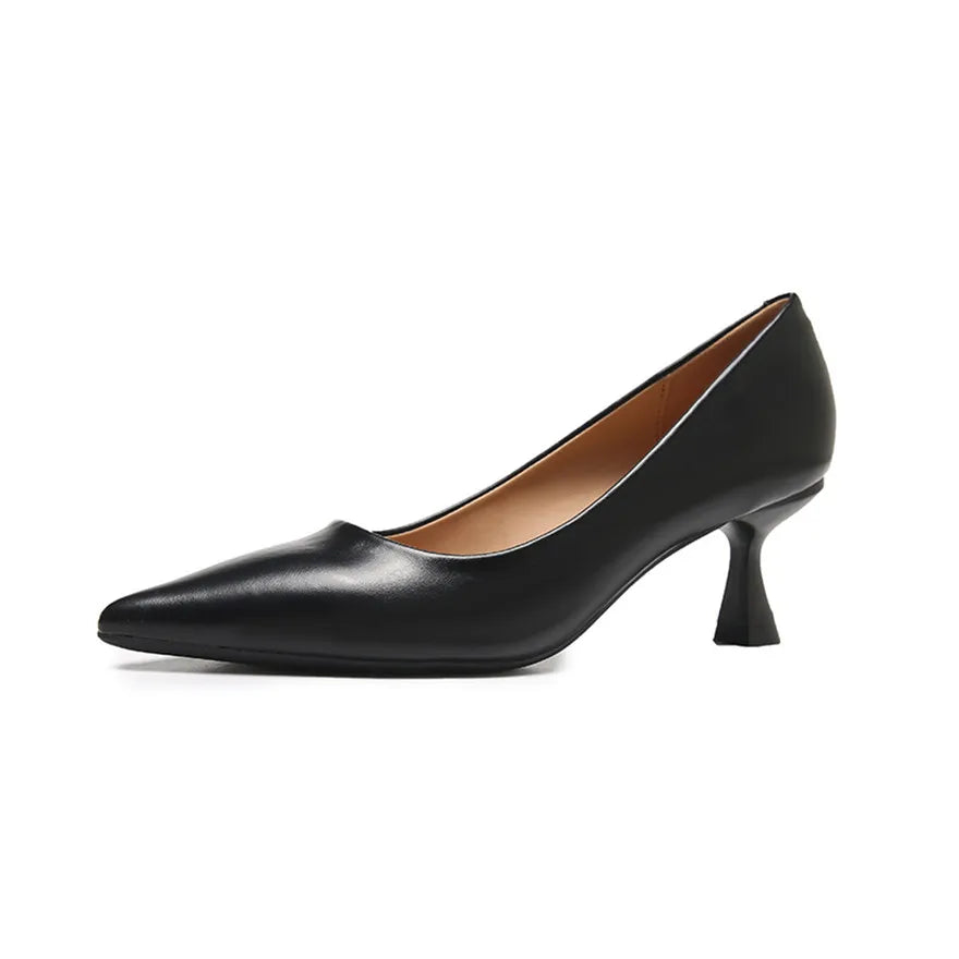 Soft Leather Concise Ladies Office Shoes 2026 Spring Shallow Comfort 6.0cm High Heels Women Pumps Dress Pointy Toe Wedding Shoes