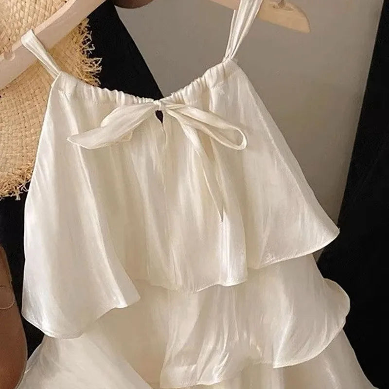 Summer New Style Baby Girls Sweet Dress Korean Fashion Children's Clothing Kids Girls Ruffled Edge Small Fresh Suspender Dress