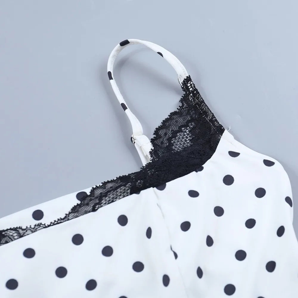 New Lace Splicing Lace Camisole Top Polka Dot Sleeveless Design Polka Dot Top Trendy Slim Fit Top Y2K Fashion