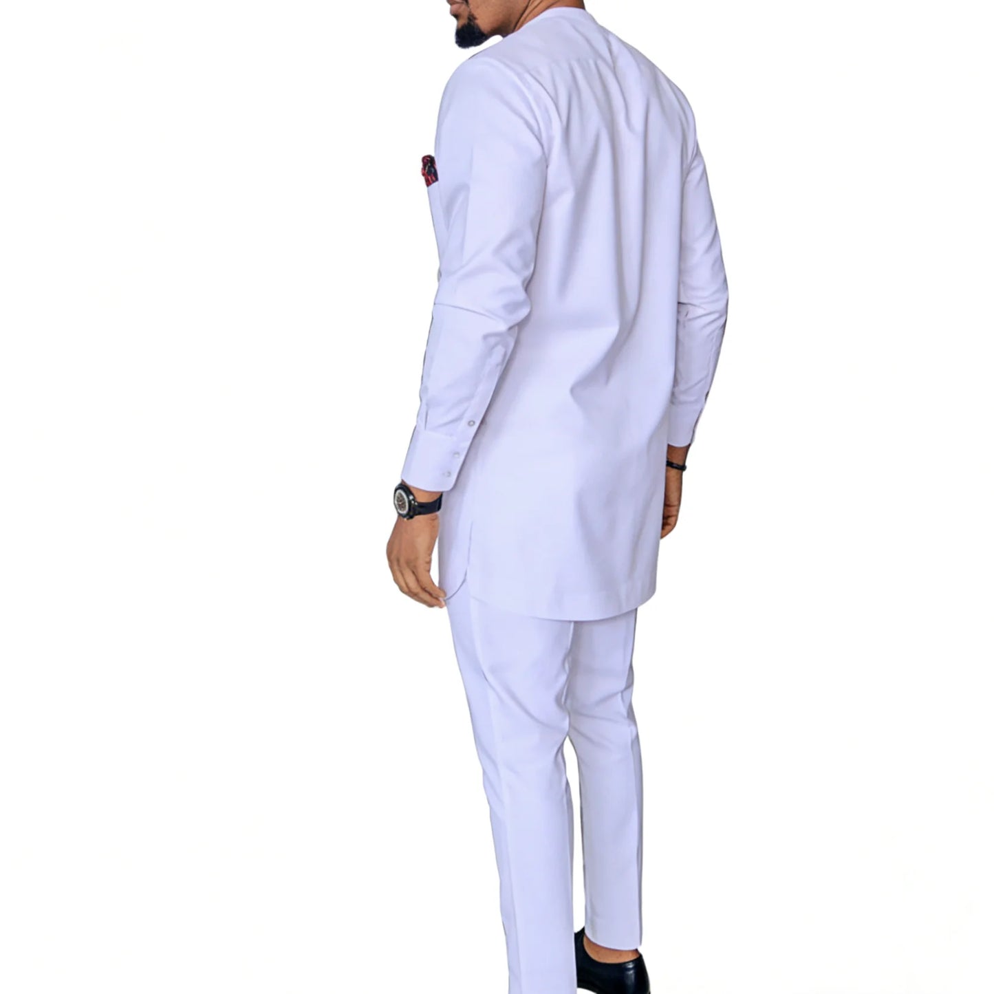 African Fashion Shirts Patch Trousers Solid White Pant Sets Senator Style Male Groom Suits Plus Size Party Wear African Clothes