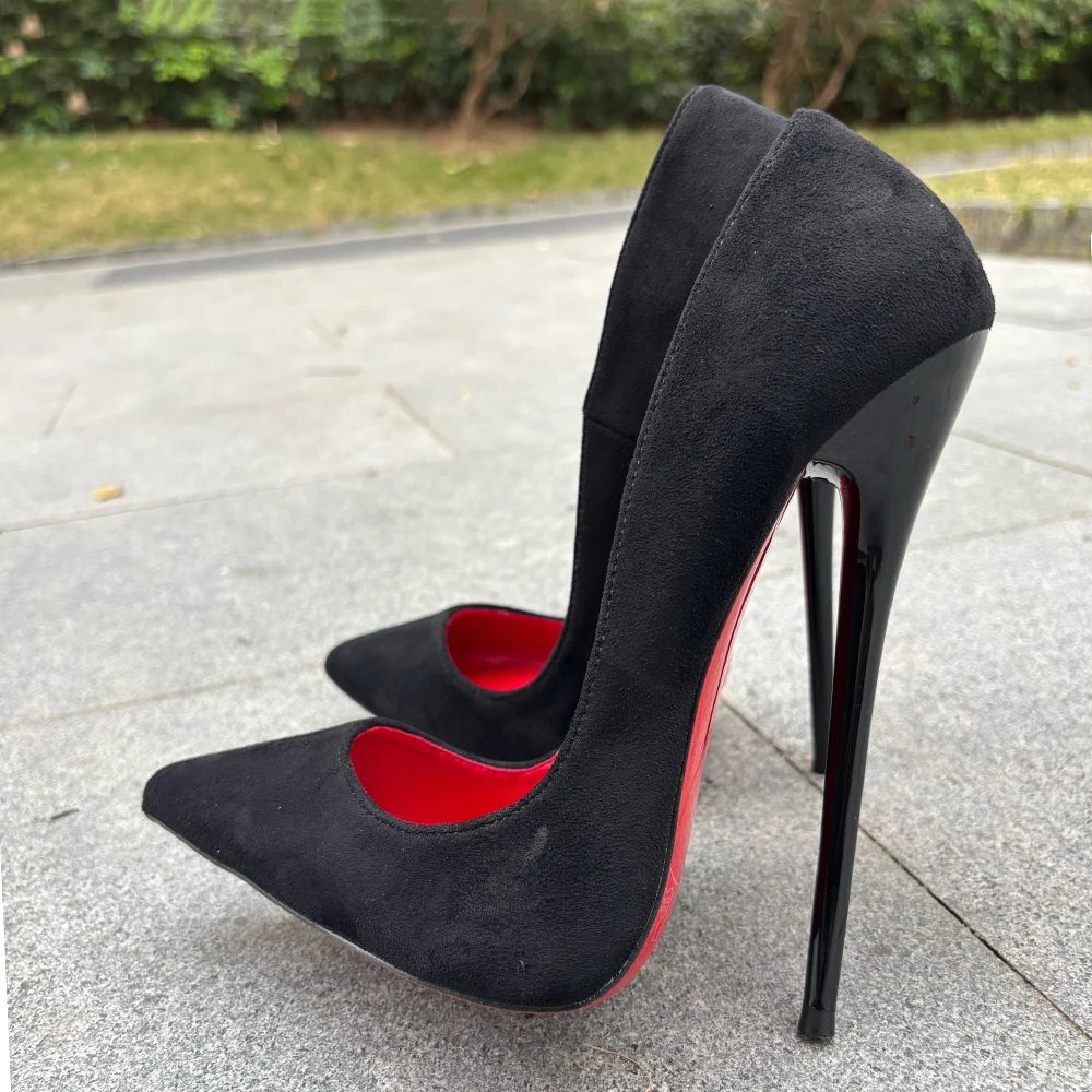 2026 Newly Black 16cm Ultra High Heels SEXY Suede Woman Pumps Slip on Pointed toe Flock Photograph T-stage Show Unisex Shoes