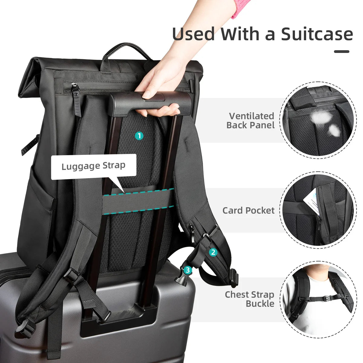 Heroic Knight Rolltop Laptop Backpack Expandable Water-Resistant Compartment Work Men's Stylish Backpack Casual Travel Backpack