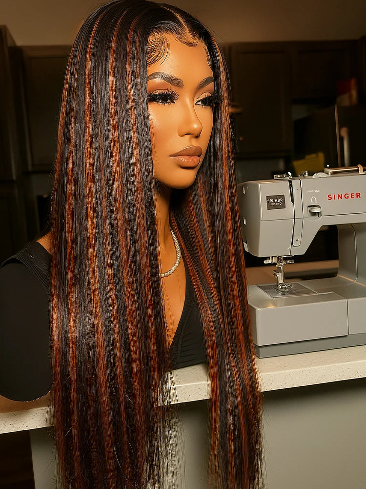 1B/30 Highlight Omber Brown Colored Wigs Human Hair 30 Inch High Density 13x4 Bone Straight Hd Lace Front Wig Human Hair On Sale