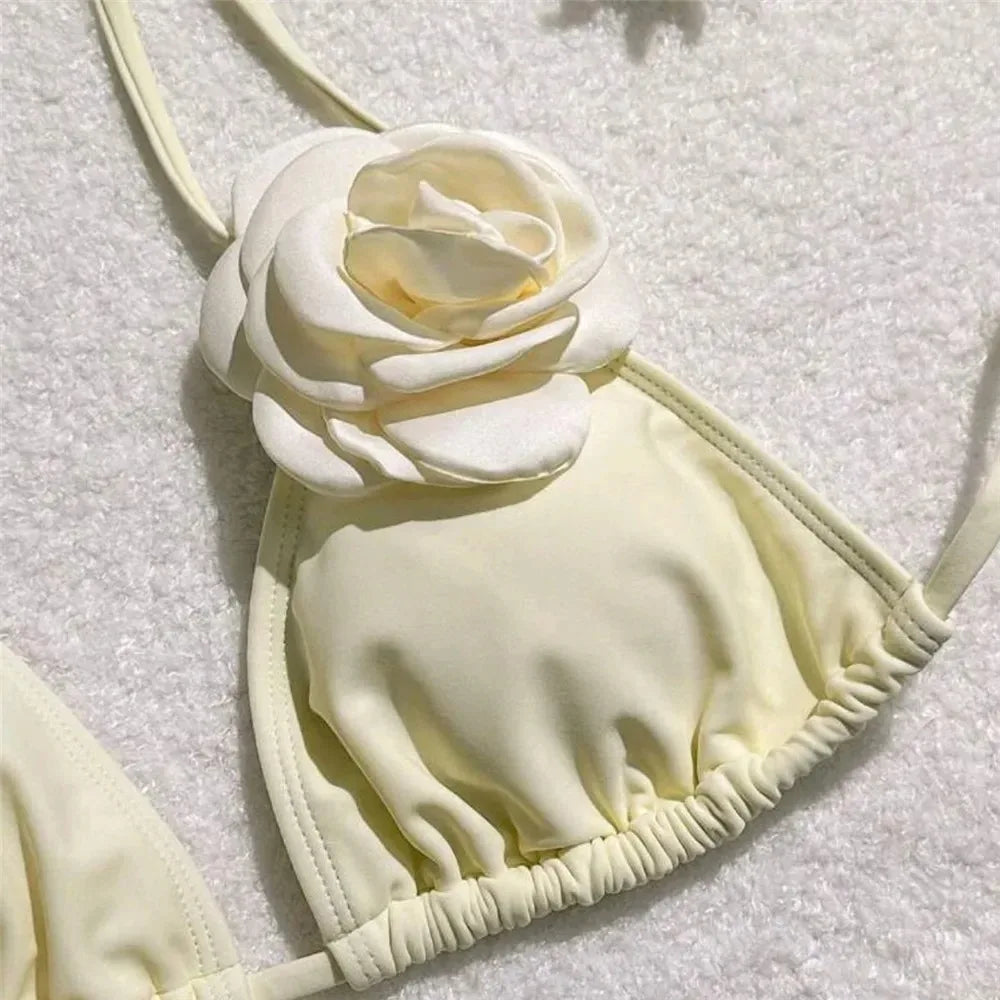Sexy Rose Flower Bikini Beachwear  Swimwear Thong Bikini Women Swimsuits Swimming Bathing  Brazilian Bikinis Set Mujer Biquini