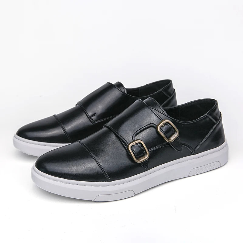Italy Men Double Buckle Casual Shoes Autumn Leather Loafers Office Shoes for Men Driving Business Comfortable Slip on Shoes Men