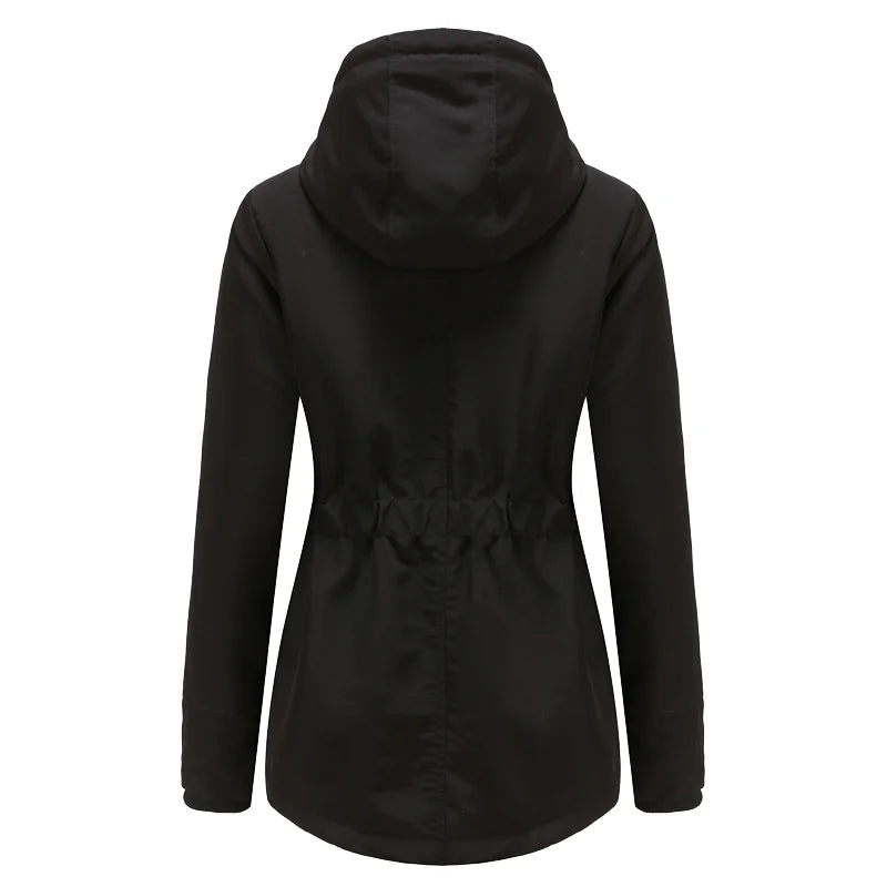 Winter warm coat Women's solid plush thickened jacket Outdoor hiking hooded windproof parka coat