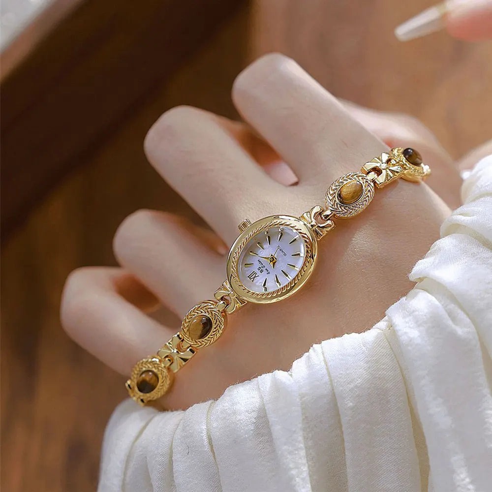 Elegant Women's Watch Jade Bracelet Small Clock Fashion Quartz Watches Luxury Golden Wristwatch Gifts For Women Original Brand