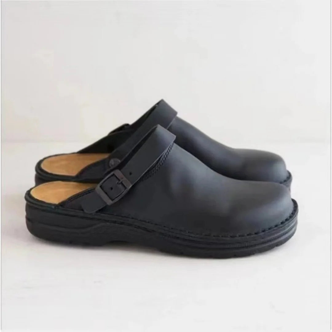 Men's Slippers Fashion Big Leather Casual Slippers Summer Half Slippers for Men Non Slip Beach Shoes Classic Clogs Shoes