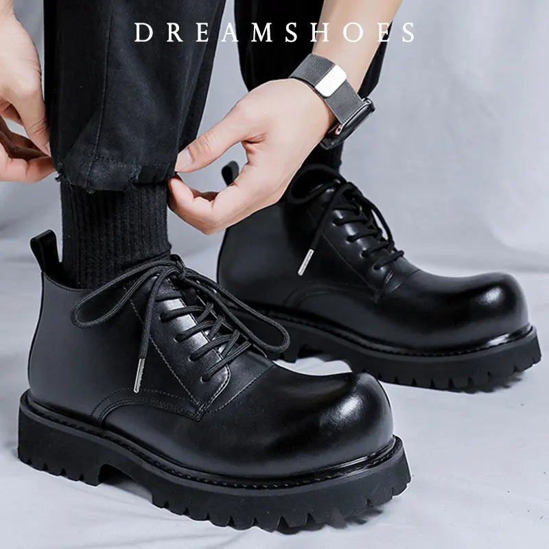 New Retro Dress British Style Head Derby Platform Business Inner Height Increase Commuter Casual Men's Leather Shoes