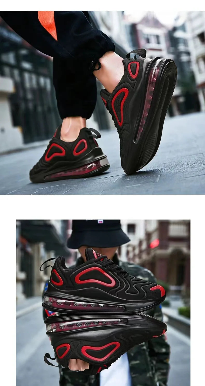 Low-Top Running Shoes Men's Large Size Air-Cushioned Casual Thick-Heeled Breathable Wear-Resistant Stripe Pattern Sports Shoes