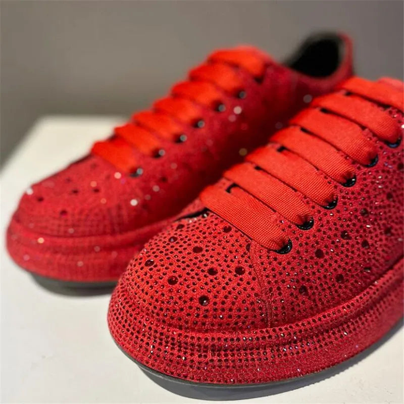 New Men Red Rhinestone Pattern All Match Brand Shoes Causal Flats Loafers Sports Walking Sneakers Zapatos Hombre
