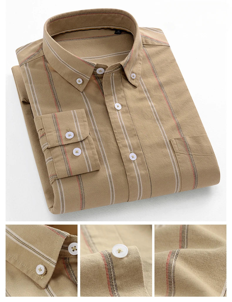 Fashion korean trends casual long-sleeve shirts for men slim fit plain shirt 100%cotton plaid striped tops soft designer clothes