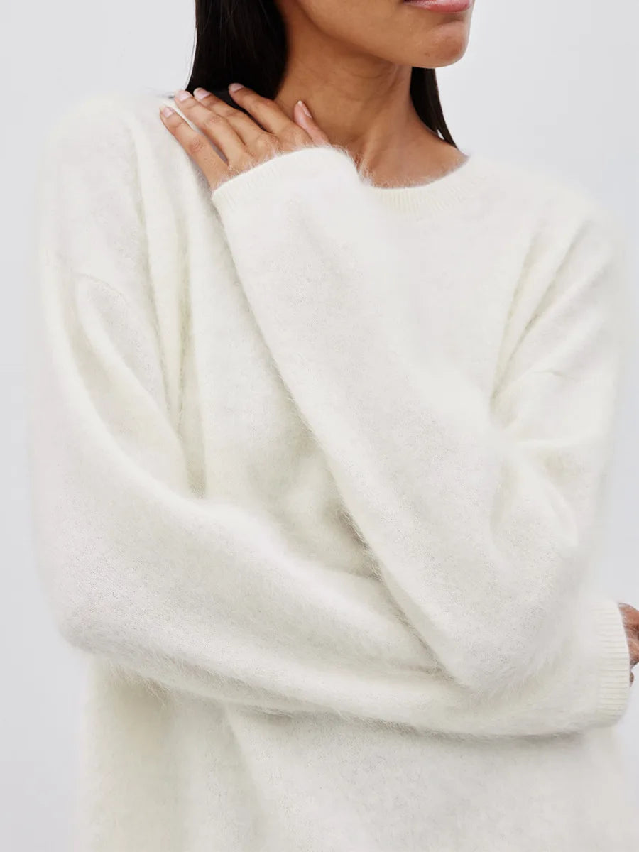 Blubelle Women's Autumn Winter Solid Color Knit Sweater O-Neck Long Sleeve Loose Fit Casual Relaxed Fashion Pullovers