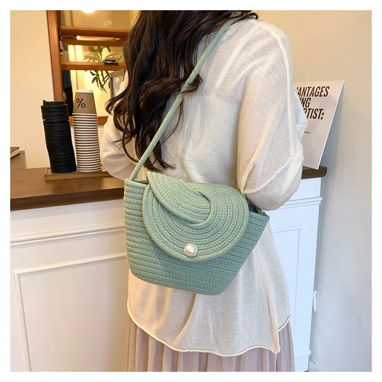 Popular Hand-woven Bags for 2025 Summer, Versatile Single-shoulder Crossbody Bags, Ins Beach Vacation Bags