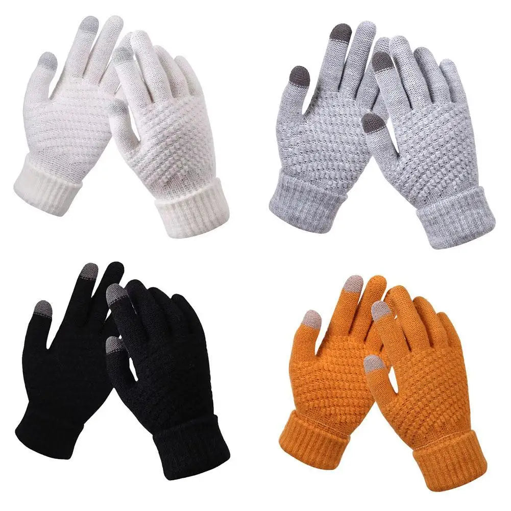 Women Men Warm Winter Touch Screen Gloves Stretch Classical Knit Mittens Wool Full Finger Outdoor Cycling Driving Glove BAZAARHUBO