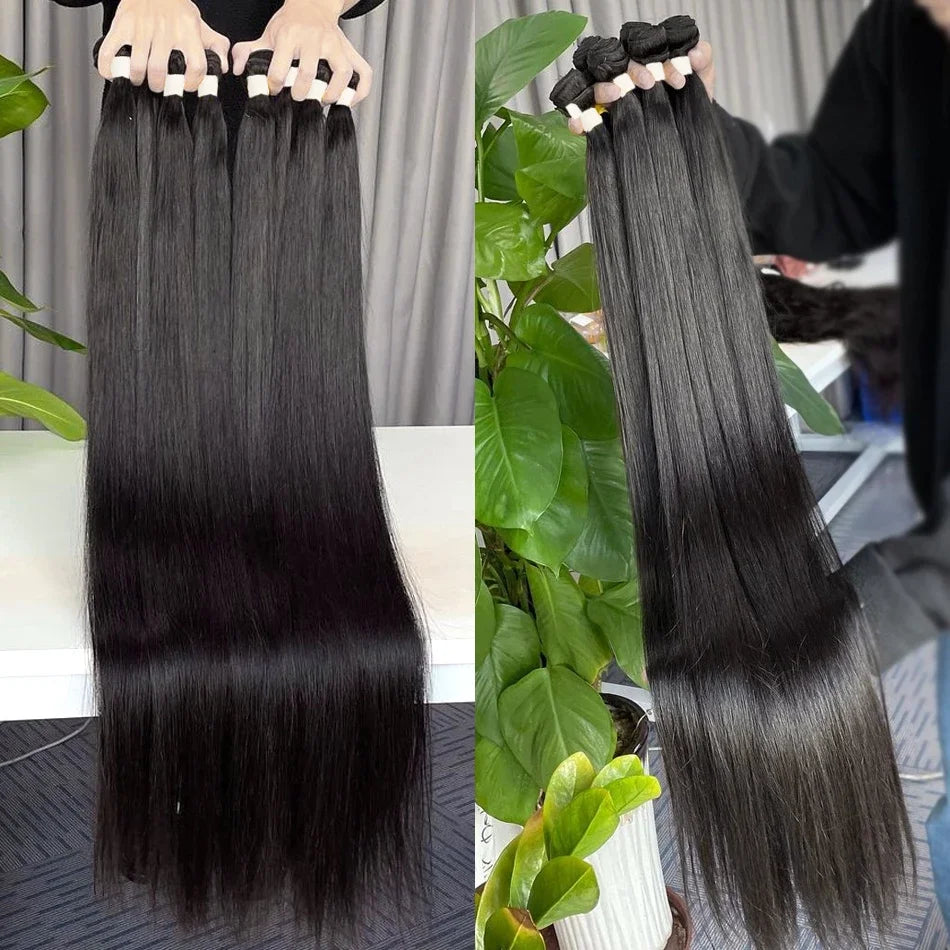 38 40 Inch Bone Straight 100% Virgin Unprocessed Human Hair Bundles Deal Raw Hair Extensions Brazilian Natural Black Wholesale