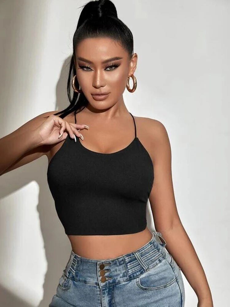 Summer New SXY Backless Lace Up Crop Cami Top For Women