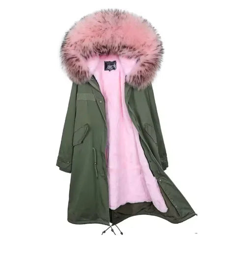 Maomaokong Winter Woman Natural Fur Overcoat Plus Size Black Parkas Raccoon Real Fur Lining Extra Larg Warm Jacket Coats Long